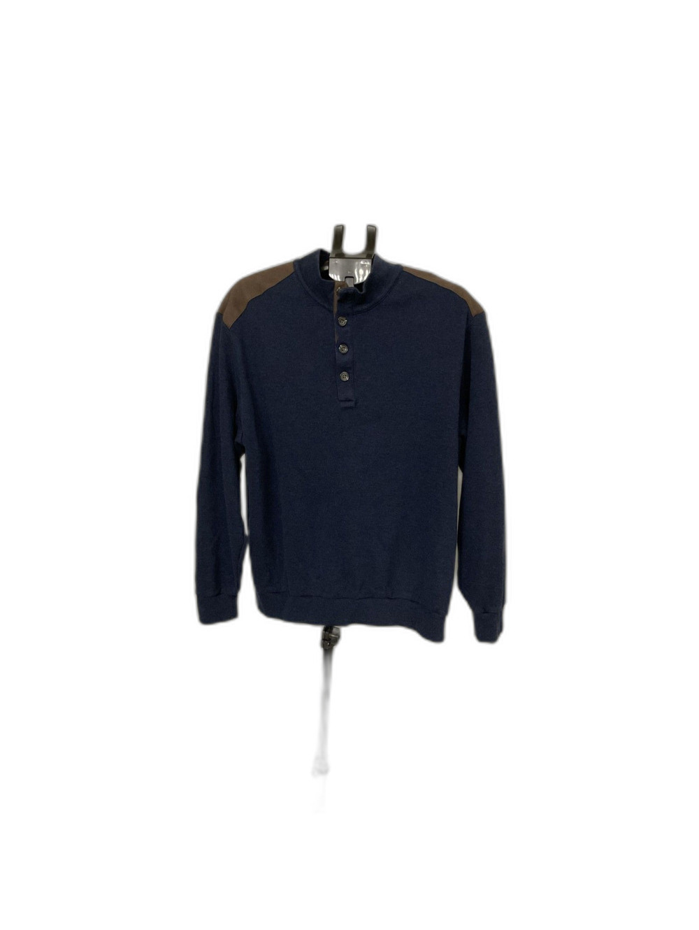 Cremieux Navy Mock Neck Sweater Mens XL Suede Elbow Patch